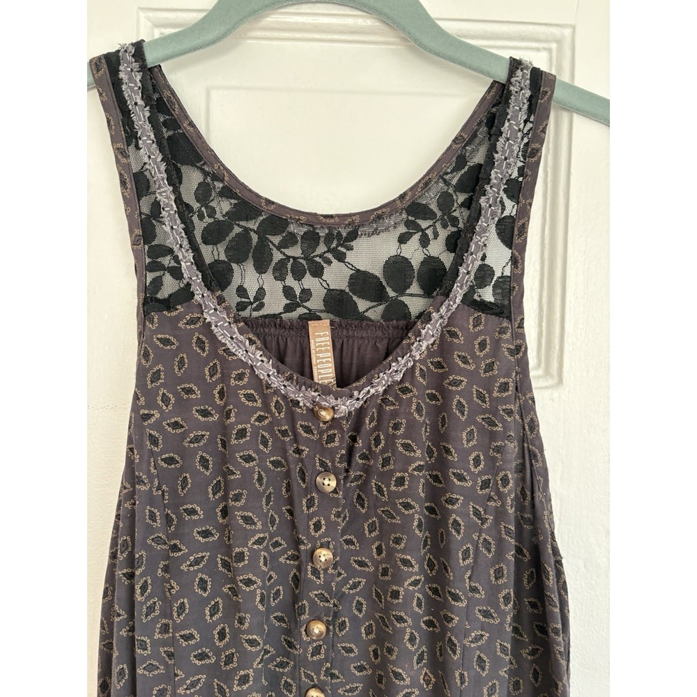 Free People Lace Back Boho Print‎ Romper Charcoal Gray Sleeveless Size 2